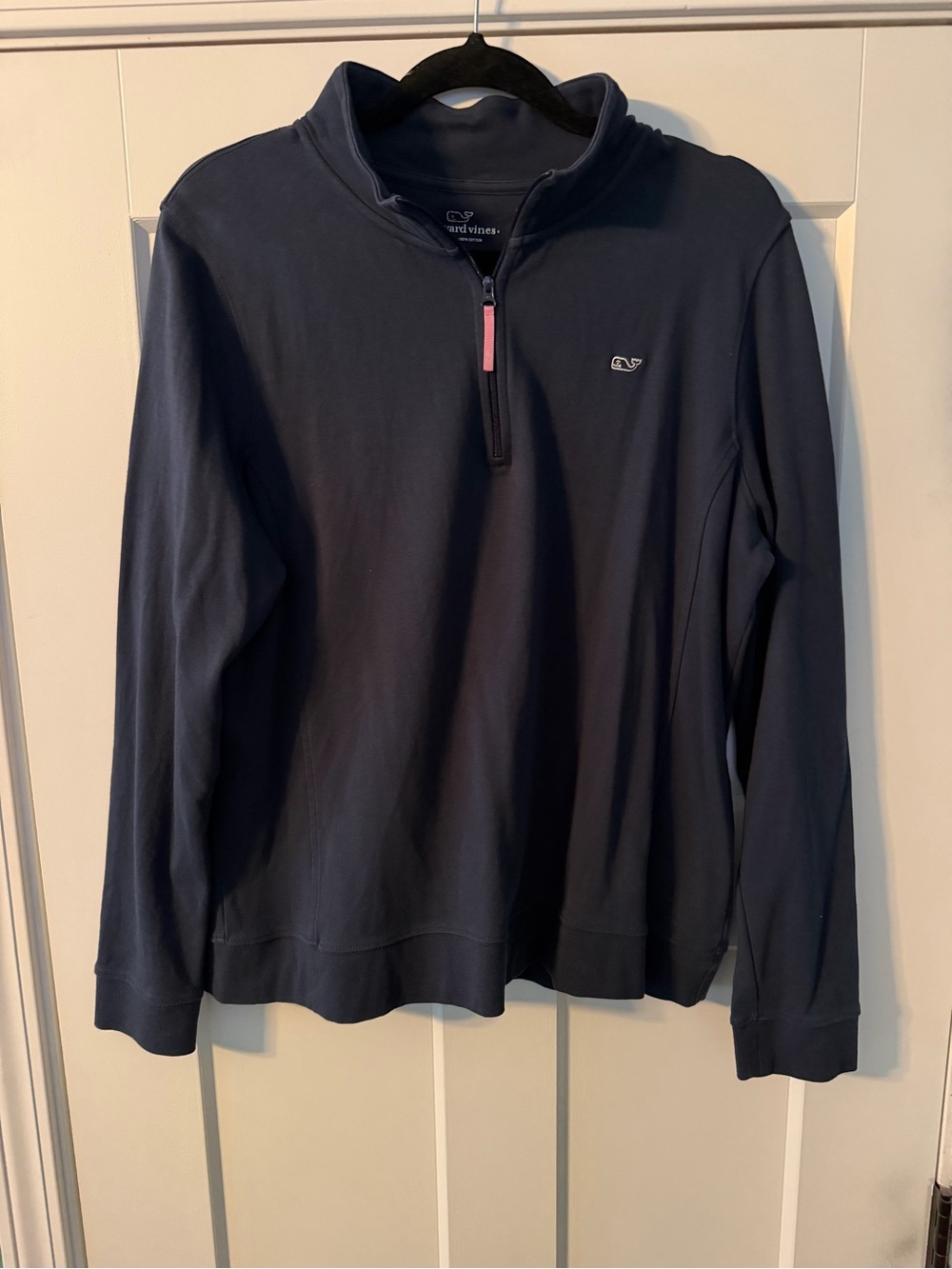 Vineyard Vines Women's Navy Half-Zip Pullover with Pink Zipper Pull